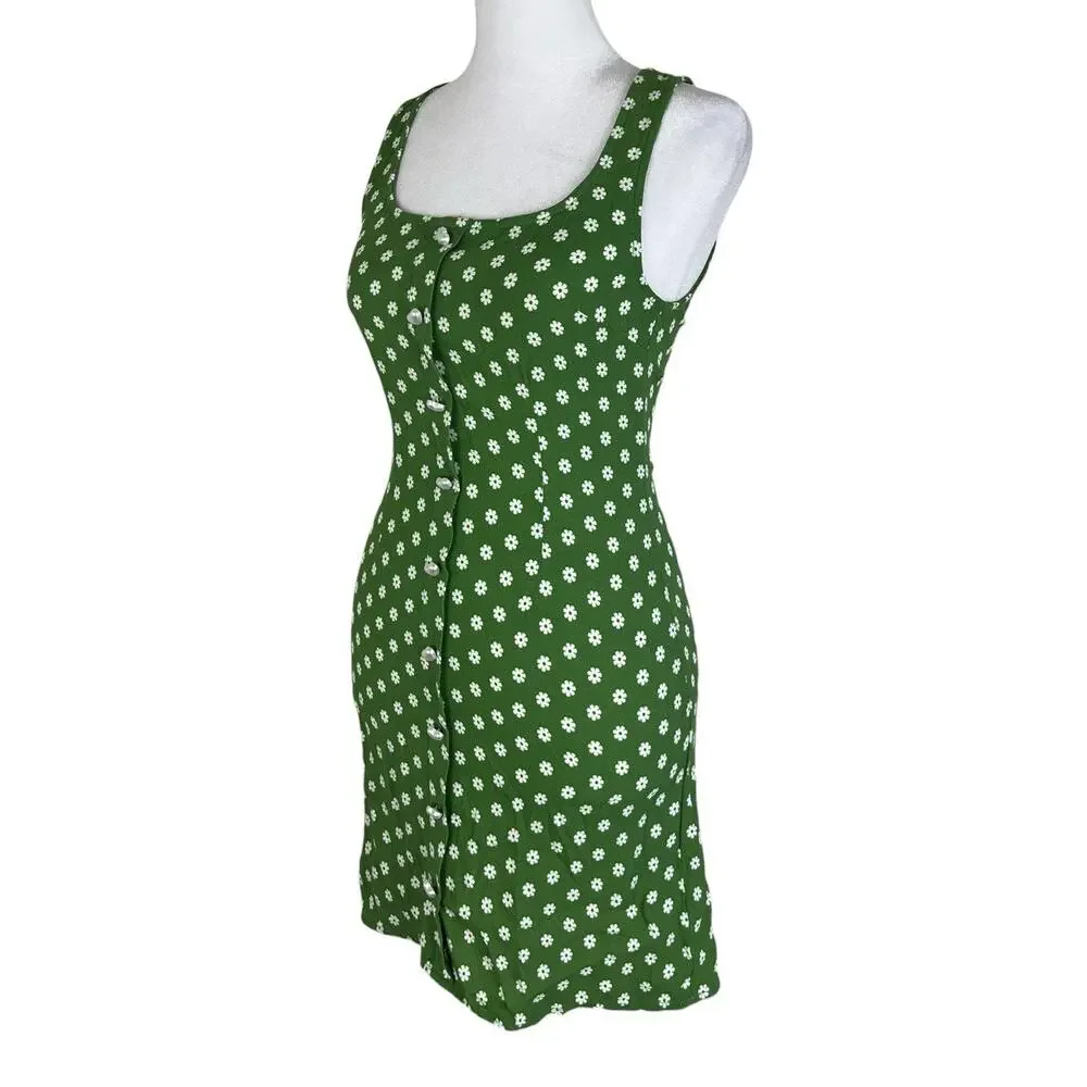 Reformation Lucian Daisy Floral Mini Dress Heart Buttons Romantic Spring Size 2 - Picture 7 of 10